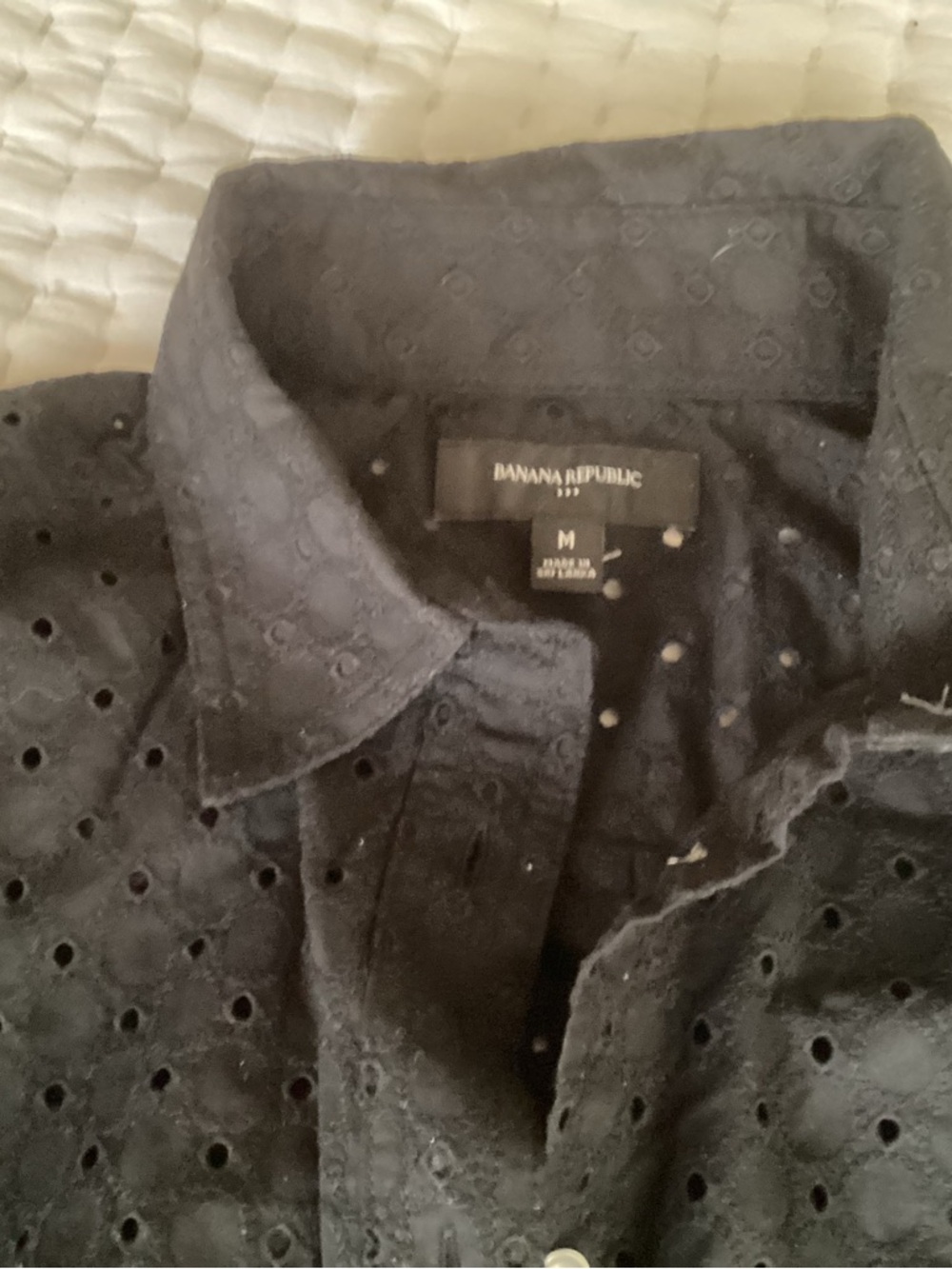 Banana Republic Black Eyelet Collared Shirt